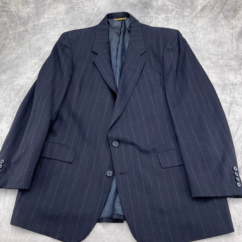 Hart Schaffner & Marx Blazer Men 46 Blue Stripe Gold Trumpeter Wool USA Career
